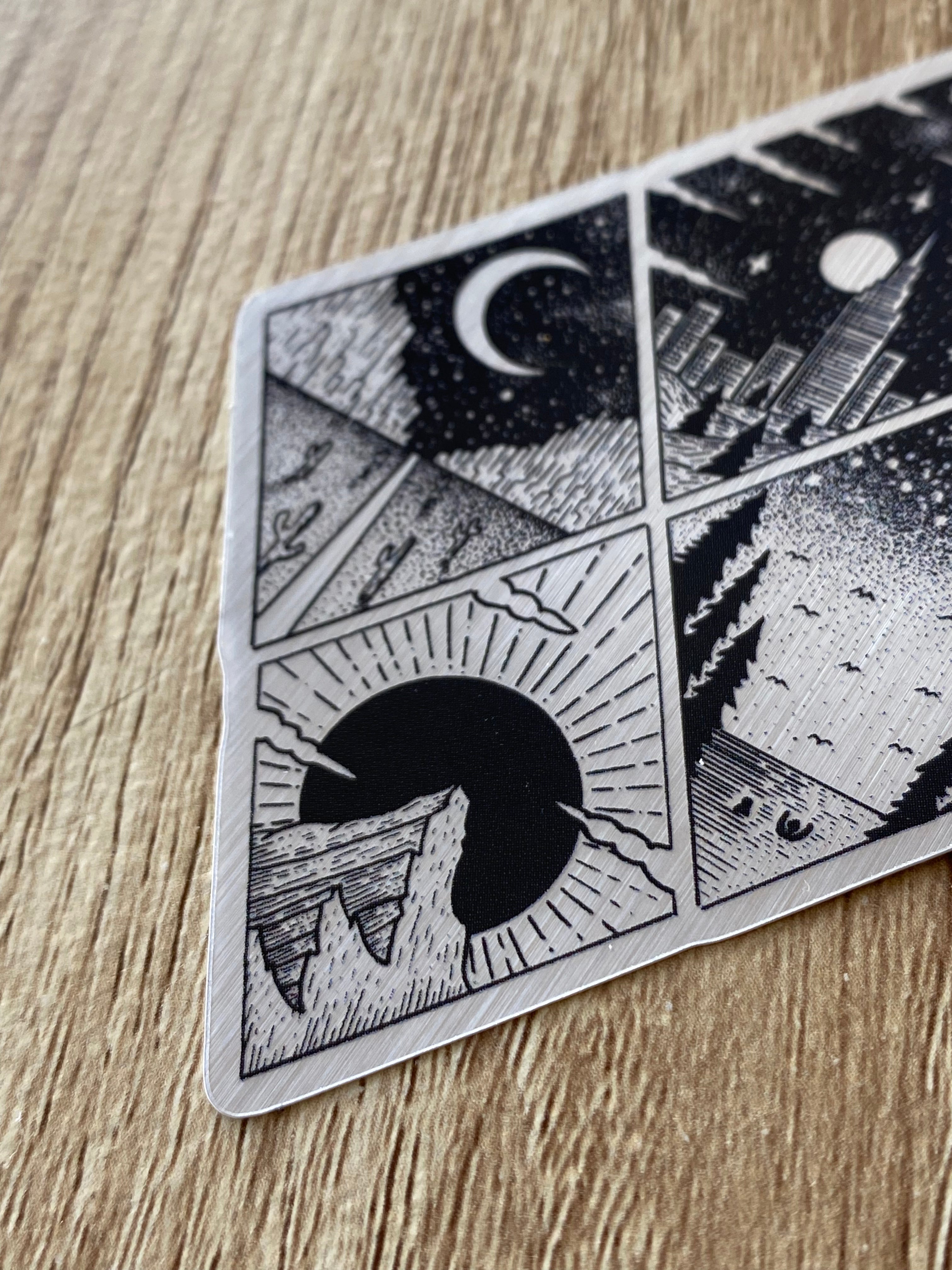 Metal sticker "Diamond city, desert, lake and mountain" 6,5x9 cm