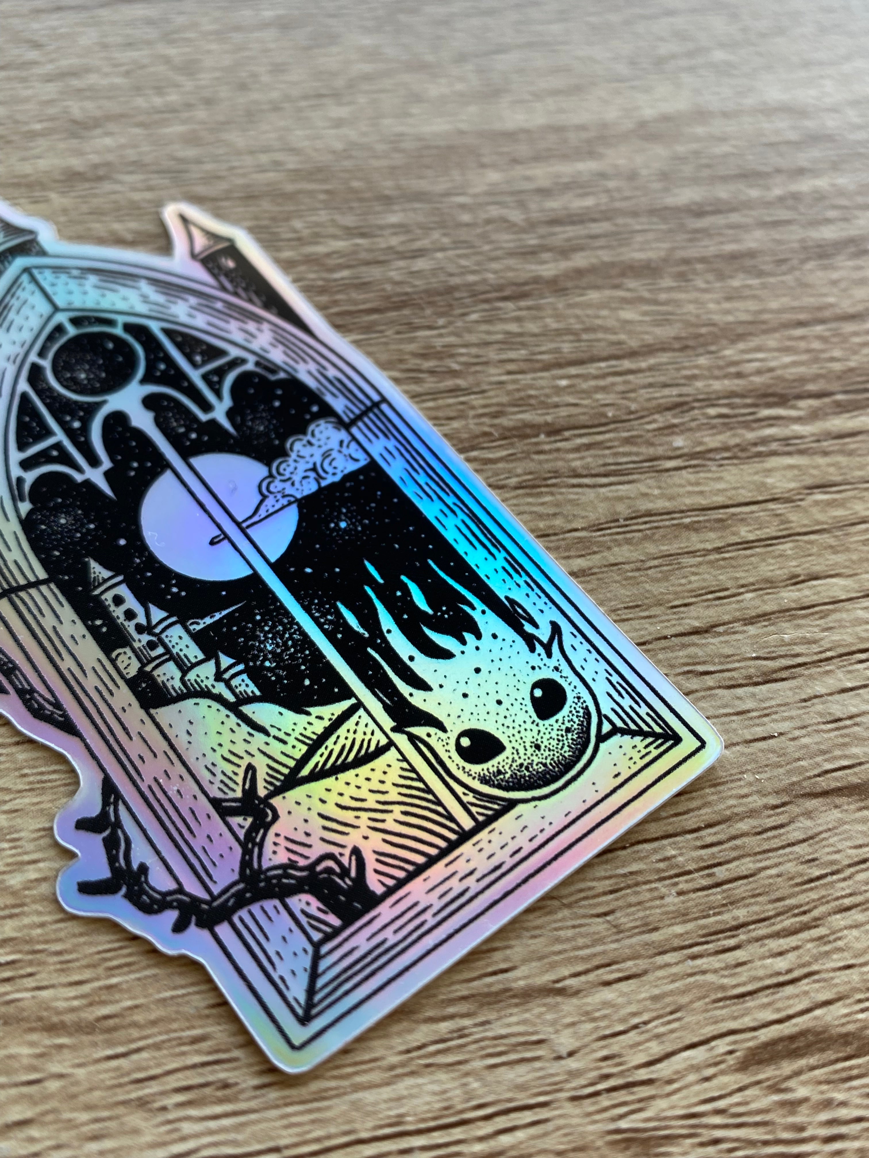 Holographic sticker "World of small flames" 4.5x8 cm