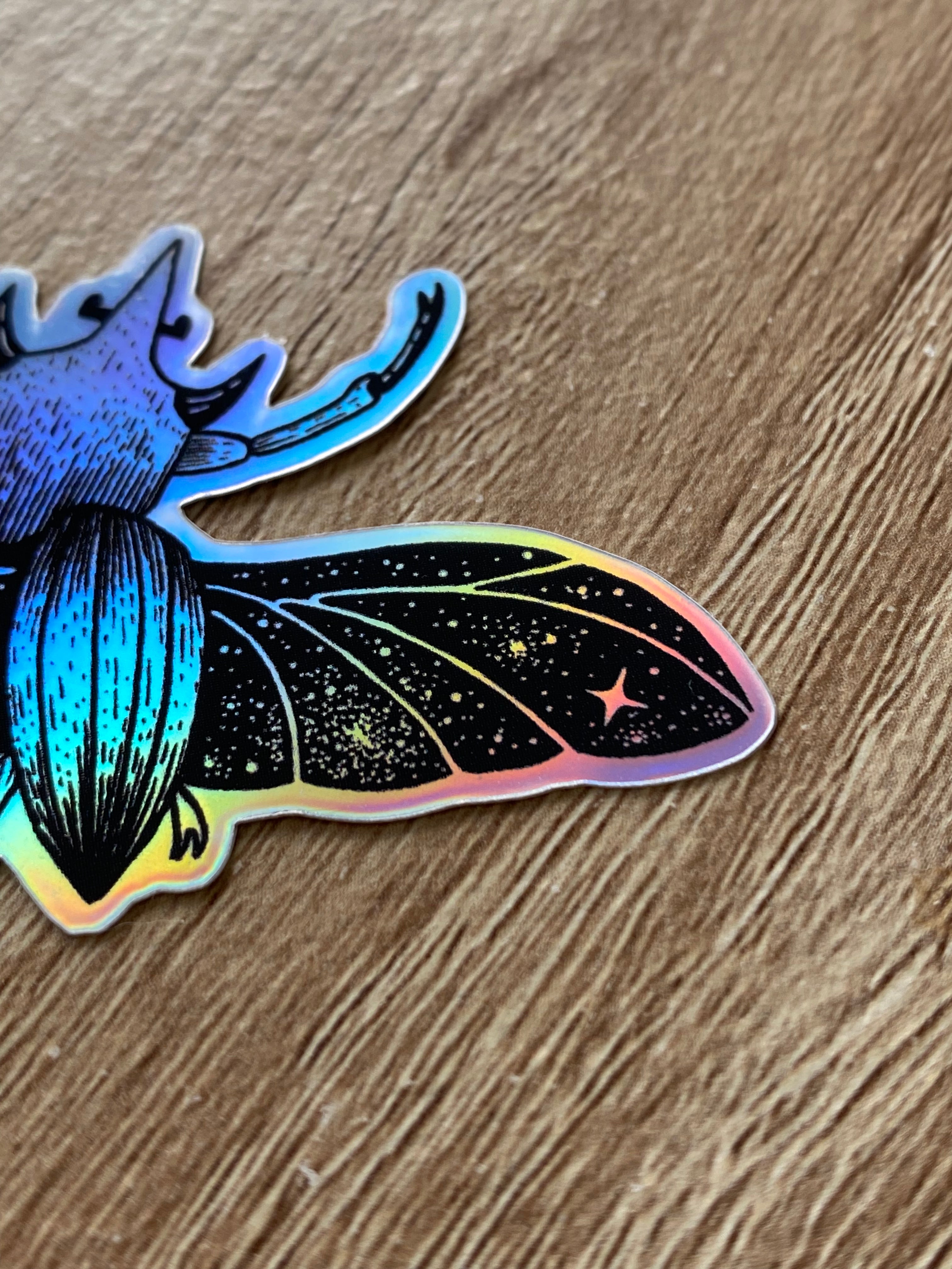 Holographic sticker "Celestial Beetle" 8.2x4.6 cm