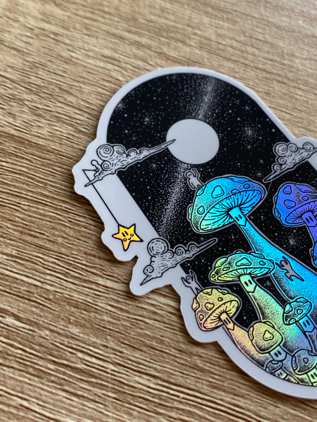 Holographic sticker "Mushrooms World" 5.7x8 cm