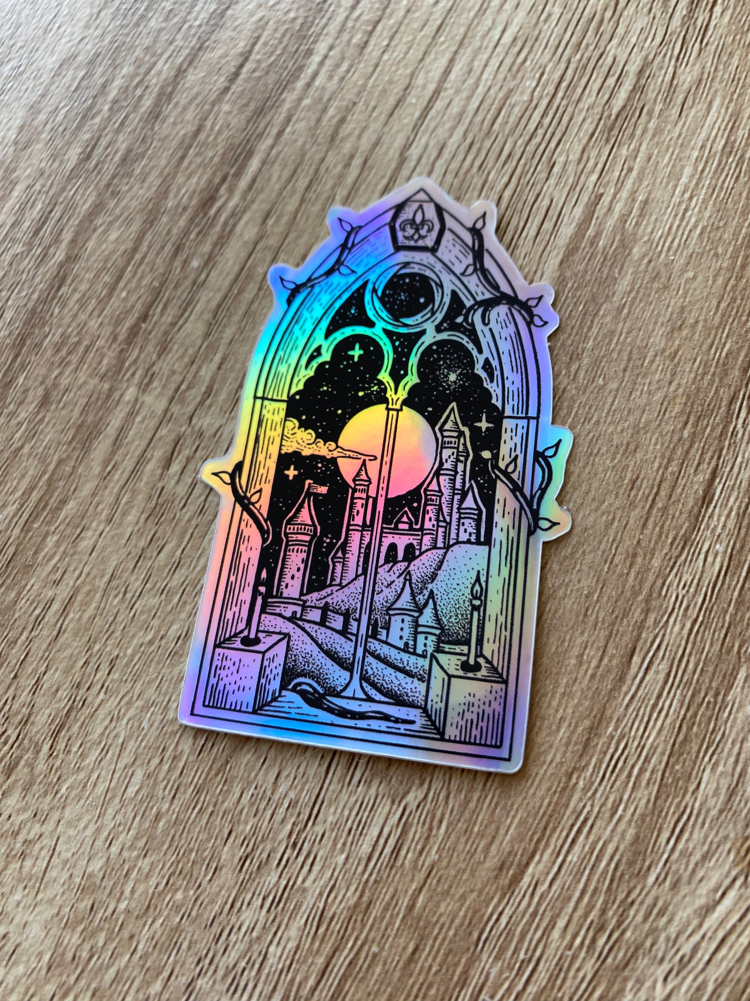 Holographic sticker "Dream of the far Tower" 4.7x7.6 cm
