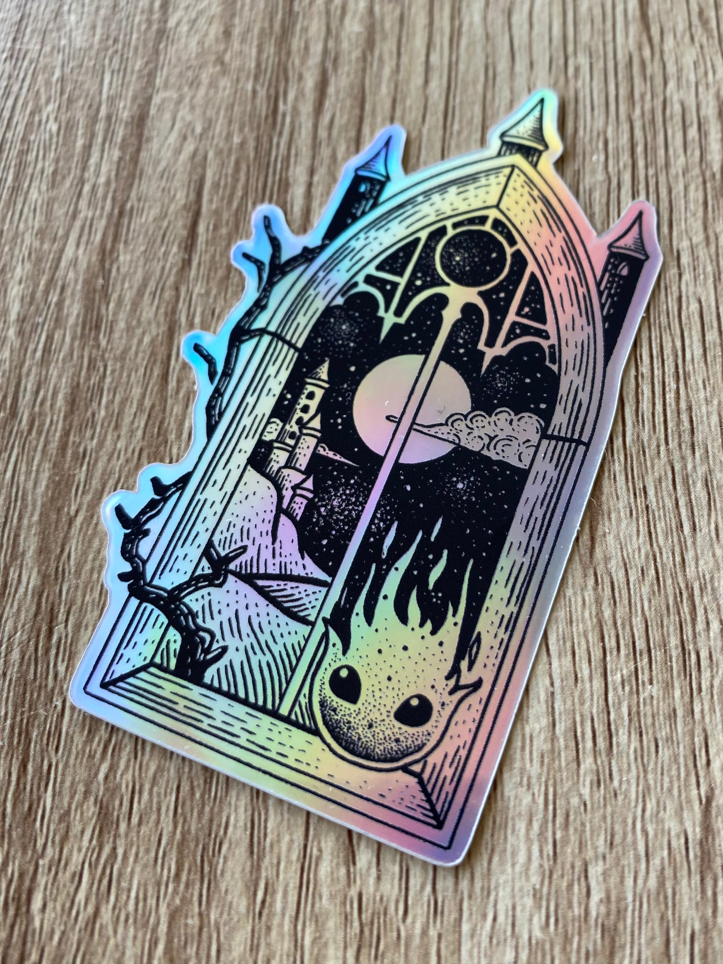 Holographic sticker "World of small flames" 4.5x8 cm