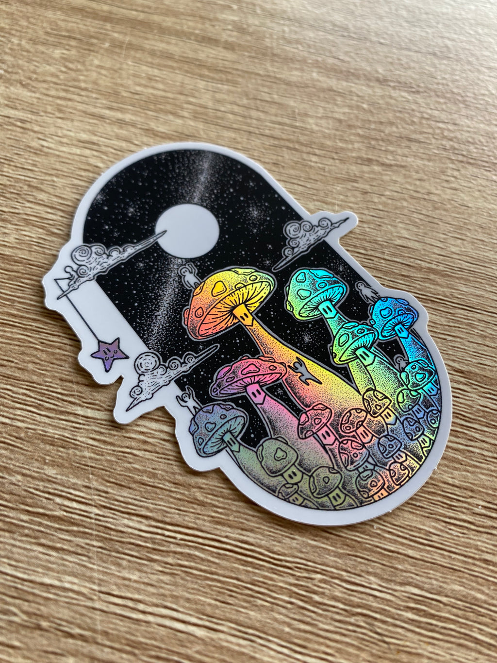 Holographic sticker "Mushrooms World" 5.7x8 cm