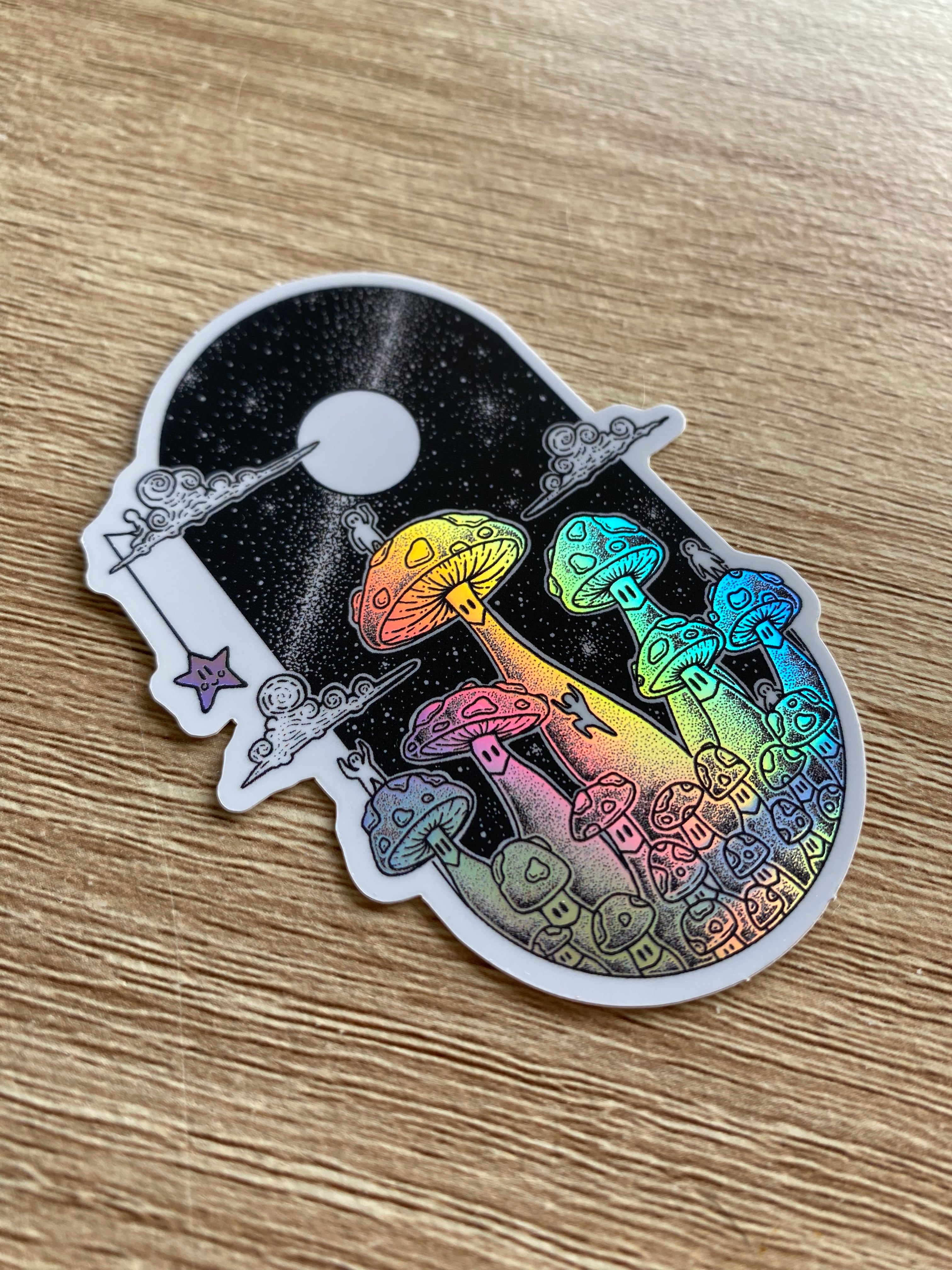 Holographic sticker "Mushrooms World" 5.7x8 cm